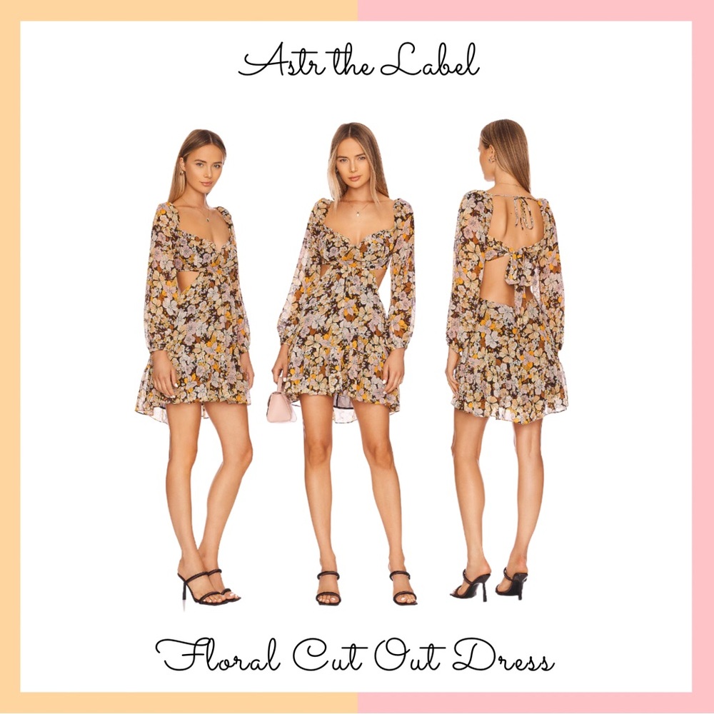 Astr The Label Brown Floral Long Sleeve Cut Out Mini Dress